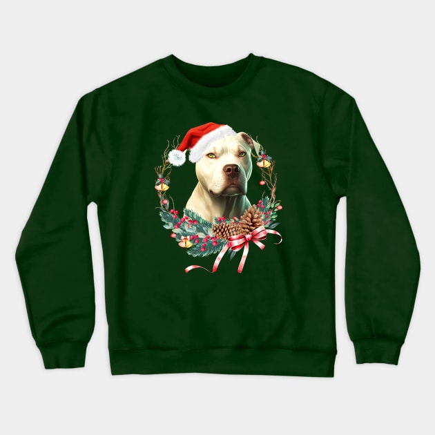 Christmas Dog White Pitbull Crewneck Sweatshirt by Astramaze